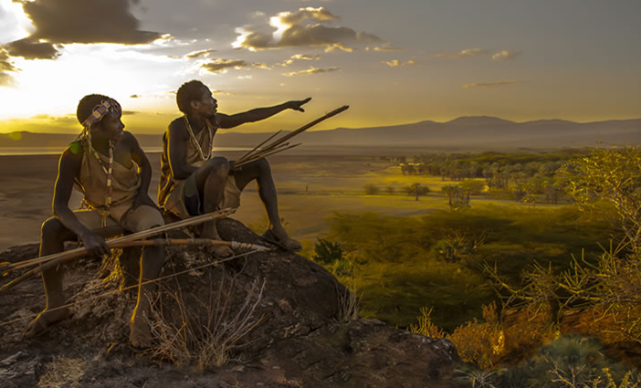 "Hadza Hunters at Sunset, Tanzania" artwork by Carol Beckwith and Angela Fisher.