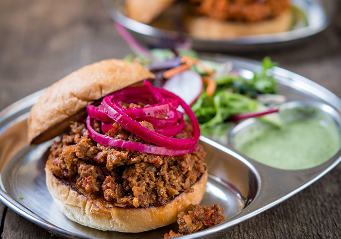 Keema pav, minced lamb sandwich at Adya