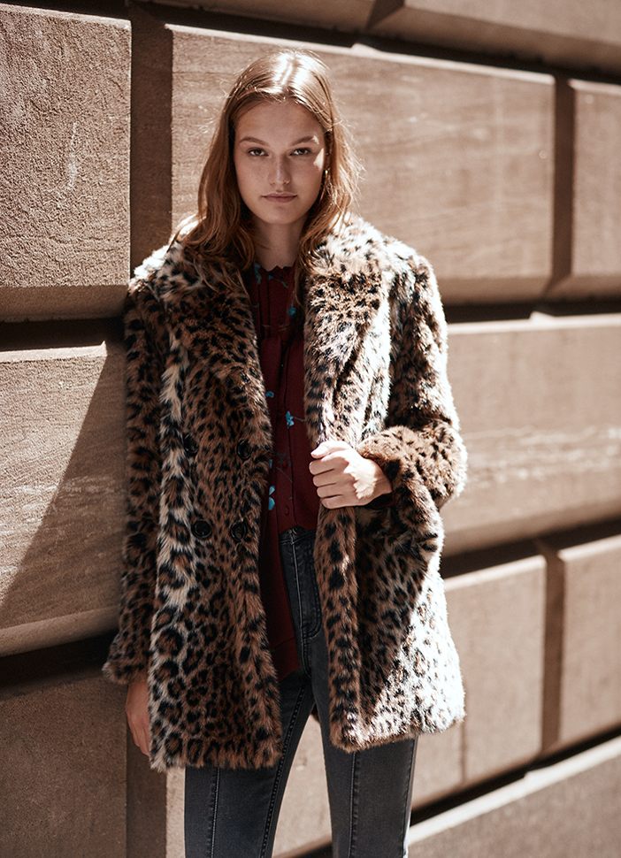 Faux-fur leopard coat at Joie, Fashion Island