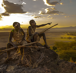 "Hadza Hunters at Sunset, Tanzania" artwork by Carol Beckwith and Angela Fisher.