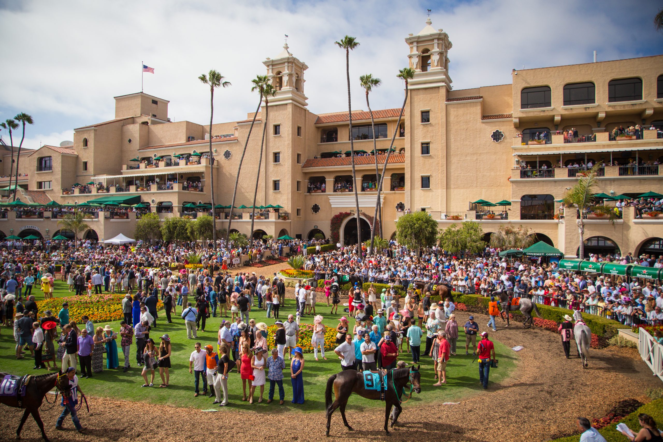 Catch thoroughbred racing at the Del Mar racetrack. 