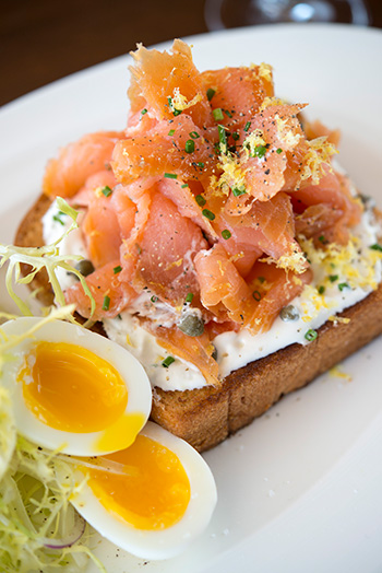 Smoked salmon brioche toast at The Ritz Prime Seafood Photo: Anne Watson