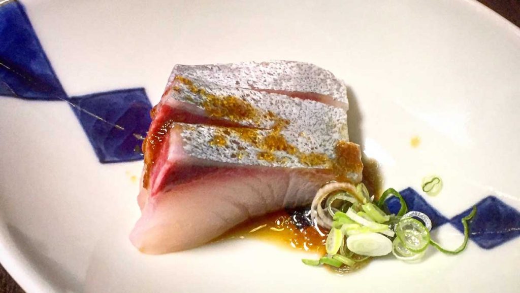 Amber jack with onion soy sauce