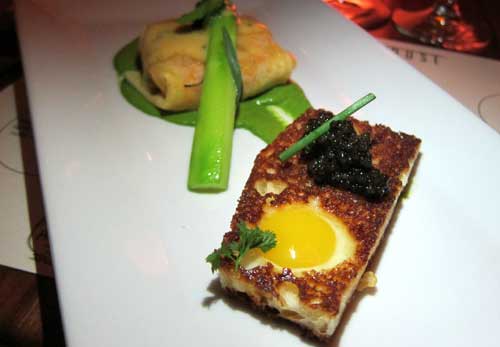 Lobster crepe featured and caviar egg in a frame