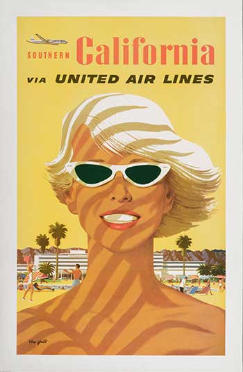 Stan Galli Southern California, 1960s Made for United Airlines, late 1950s Offset lithograph Image: 40 × 24 1/2 in. (101.6 × 62.2 cm) Gift of Martha and Bruce Karsh in honor of the museum's 50th anniversary Photo © Museum Associates/ LACMA