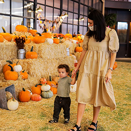 Mother and son walking through Beverly Center's pumpkin patch photo courtesy Beverly Center