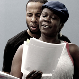 Julanne Chidi Hill and Dante Alexander in rehearsals for the OC Premiere of Dael Orlandersmith's "Yellowman," playing September 24-October 24 at Chance Theater in Anaheim photo courtesy Chance Theater