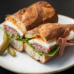 Uptown Provisions's prosciutto and mozzarella sandwich photo courtesy White Oak Communications