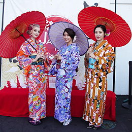 Three models wearing kimonos at the OC Japan Fair photo courtesy OC Japan Fair