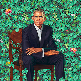 "Barack Obama" by Kehinde Wiley, oil on canvas, 2018 © 2018 Kehinde Wiley