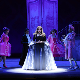 Serena Malfi as Angelina (Cinderella) in LA Opera's 2021 production of "Cinderella" ("La Cenerentola") photo credit Craig T. Mathew / LA Opera