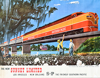 “The New Sunset Limited, Commercial Advertising for the Southern Pacific Railroad,” c. 1950, by Sam Hyde Harris/courtesy Casa Romantica