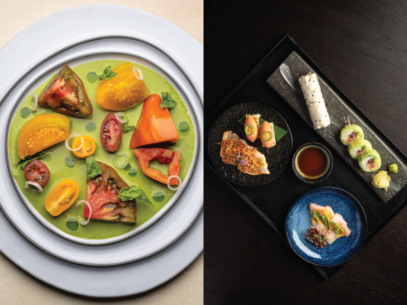 Two distinct dishes, one on the left is from Casa Dani and the right is Katsuya Century City.